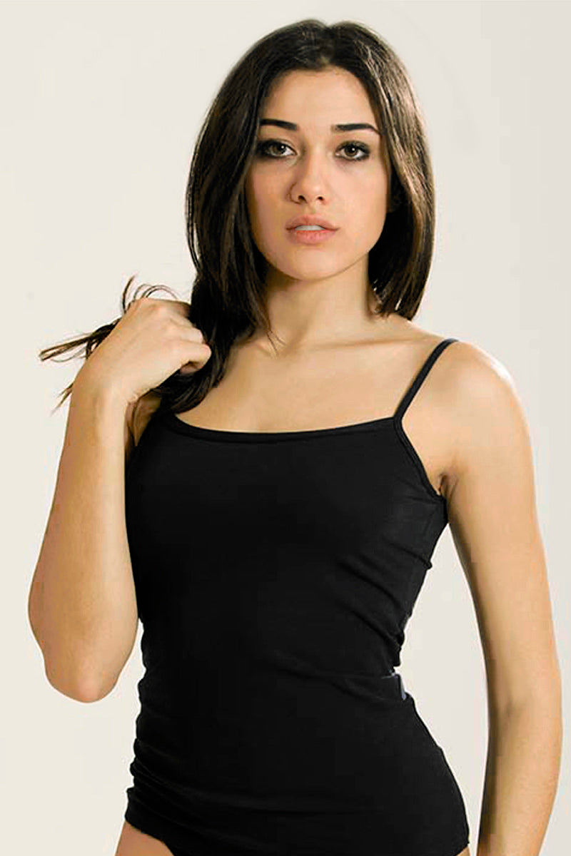 Top spalla stretta in cotone bielastico