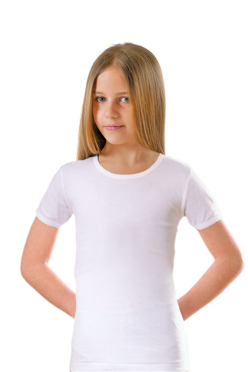 Maglia mezza manica in costina liscia con bordino punto croquette