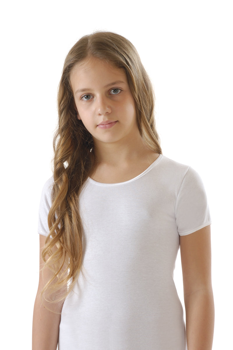 Maglia mezza manica in costina 1/1 liscia con bordino in raso