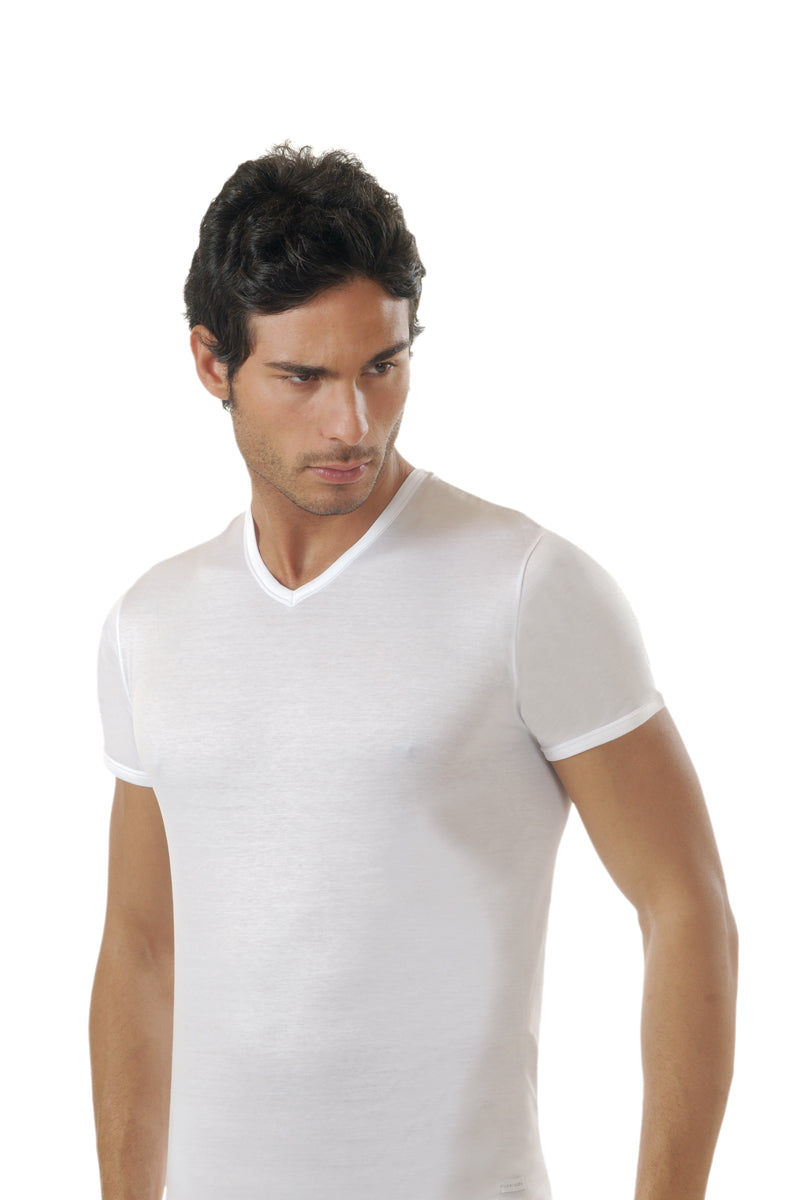 Maglia mezza manica in jersey makò con scollo a "V"