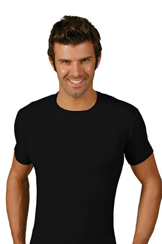 Maglia mezza manica in cotone caldo interlock con scollo tondo