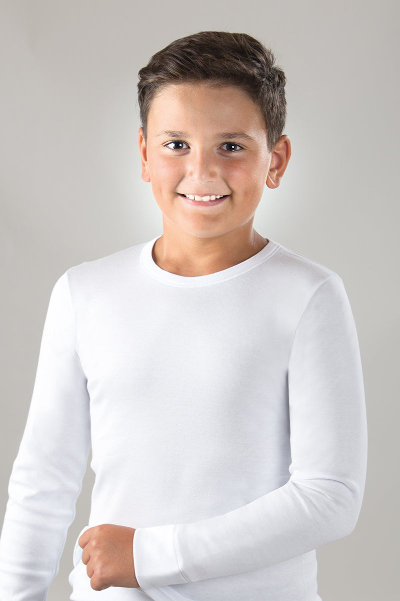 Maglia manica lunga in cotone caldo interlock con scollo tondo