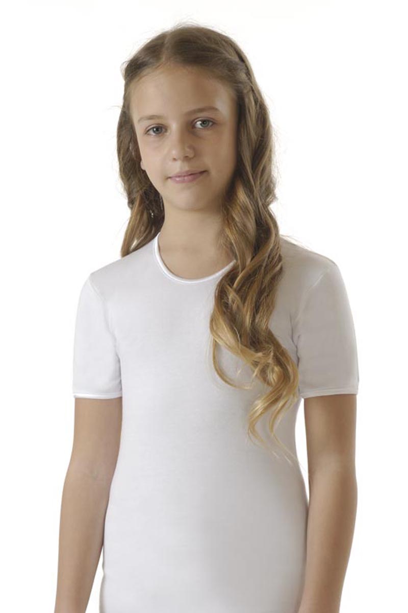 Maglia mezza manica in cotone caldo interlock con scollo tondo
