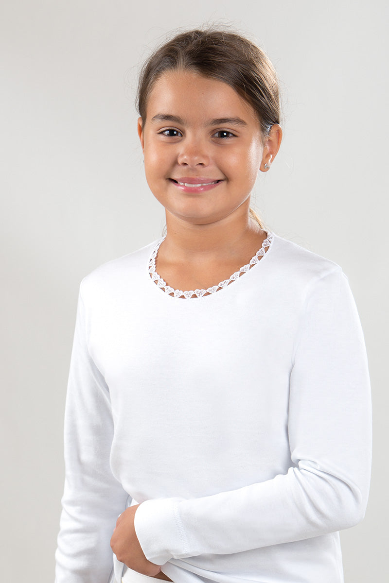 Maglia a manica lunga in cotone caldo interlock con scollo tondo