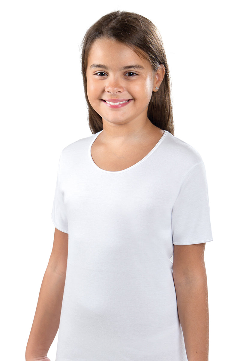 Maglia mezza manica in cotone caldo interlock con bordino in raso