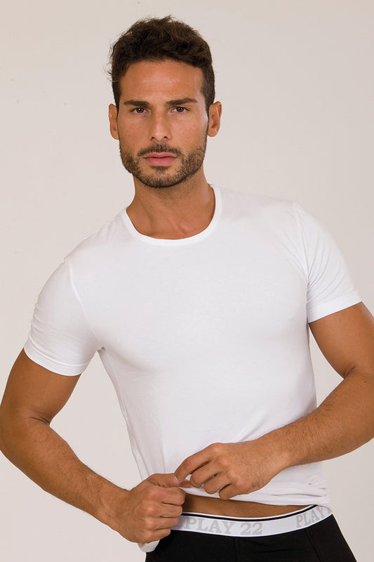 T-shirt mezza manica in cotone bielastico garzato