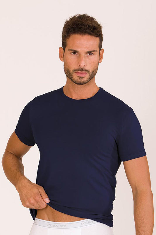 T-shirt a mezza manica in cotone bielastico garzato