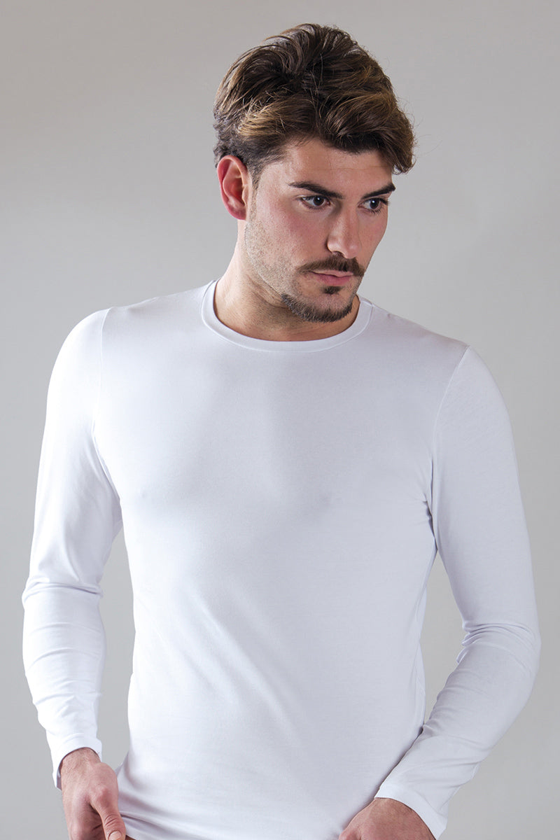 T-shirt a manica lunga in cotone bielastico garzato