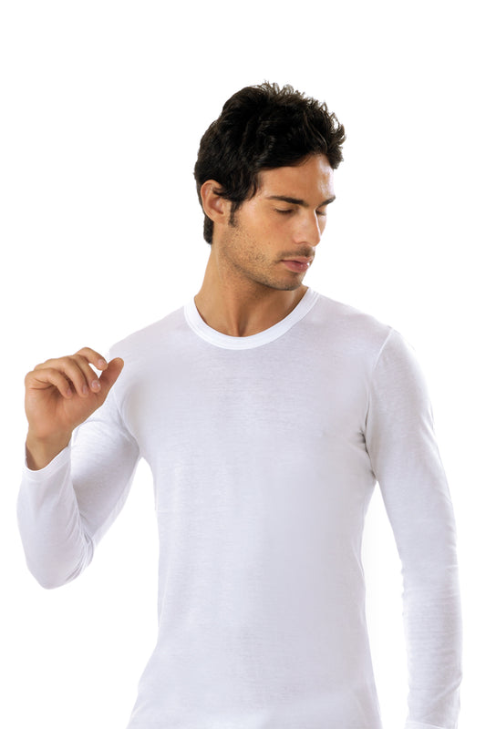 Maglietta a manica lunga in jersey scollo tondo bordino largo