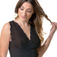 Top in costina 1/1 liscia con inserto in pizzo