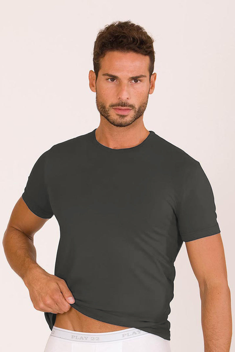 T-shirt a mezza manica in cotone bielastico garzato